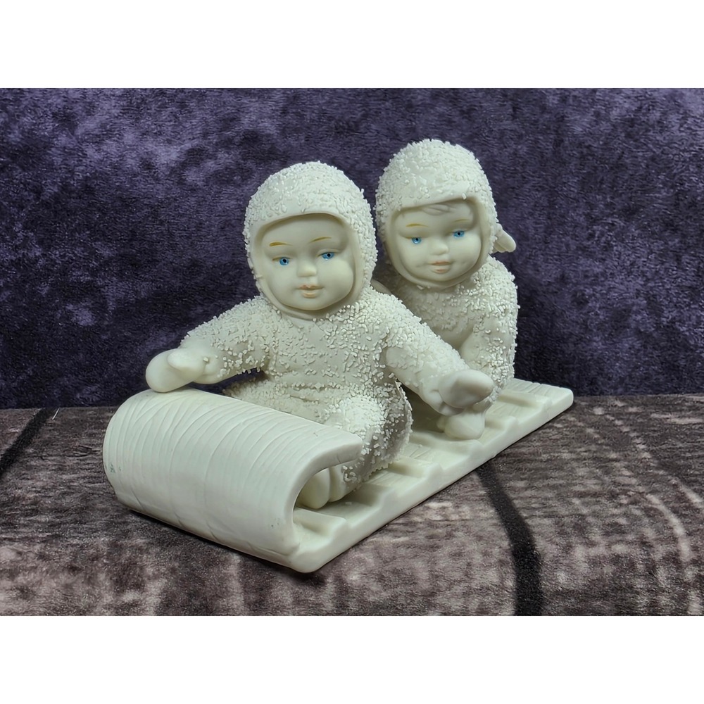 Vintage 1987 Snowbabies‎ "Down The Hill We Go" Figurine 2 Snowbabies Sleding